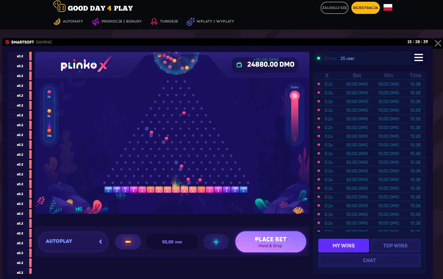 GDFPlay casino plinko game